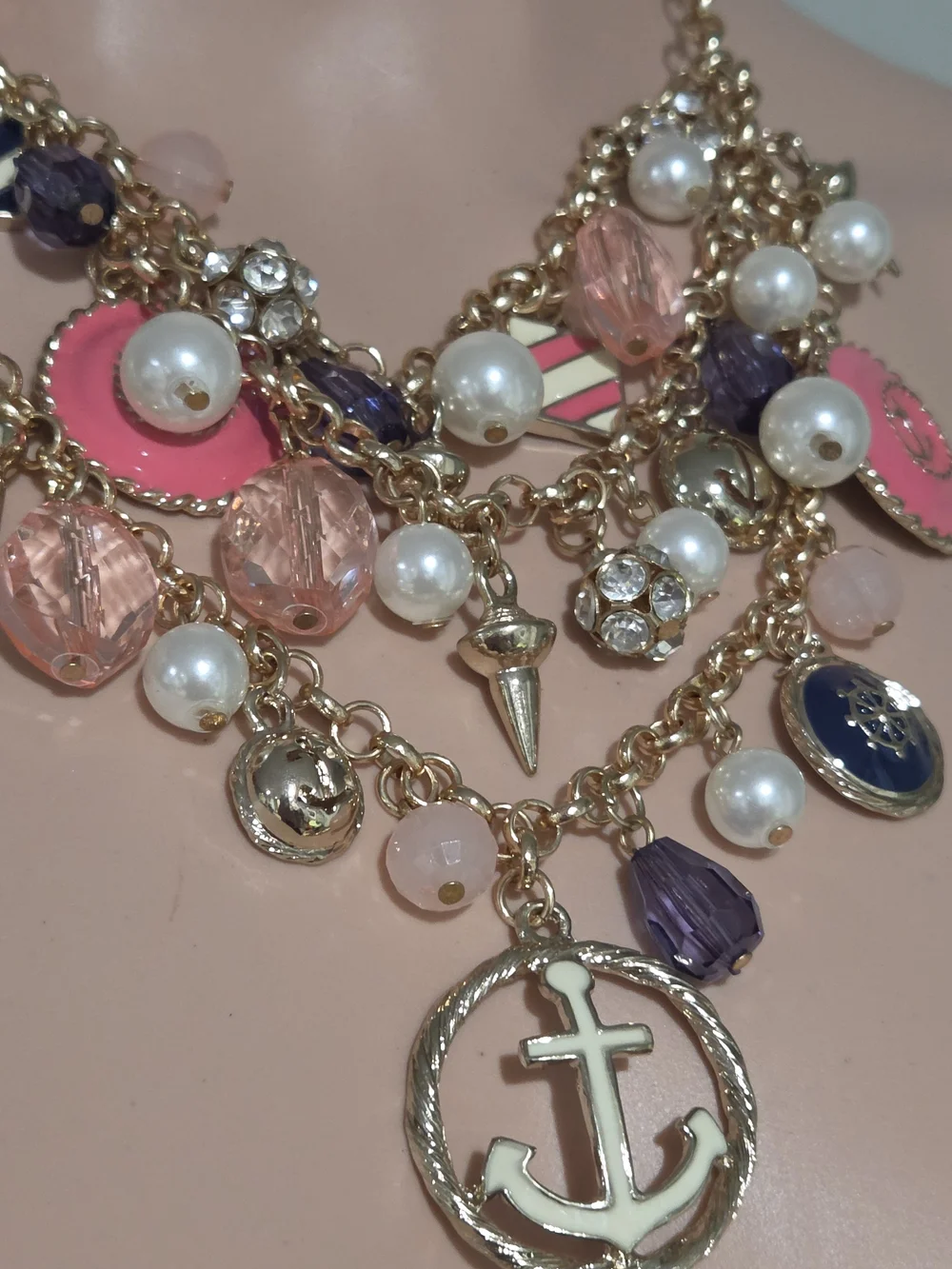 Betsey Johnson Nautical Anchor Charm Layered Gold Tone  Necklace